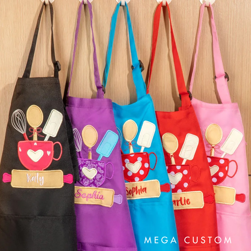 Personalized Baking Tools Adjustable Boy Girl Apron Chef Hat Set with Embroidered Name and Pocket Birthday Gift for Kids Cooking Lovers