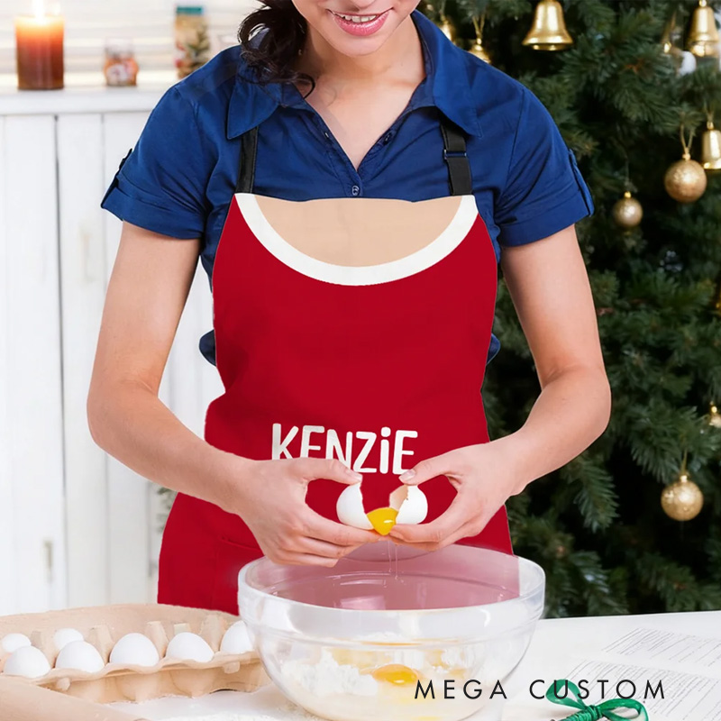 Personalized Adjustable Waterproof Santa Claus Belt Apron with Name Kitchen Wear Cooking Baking Christmas Gift for Baker Family