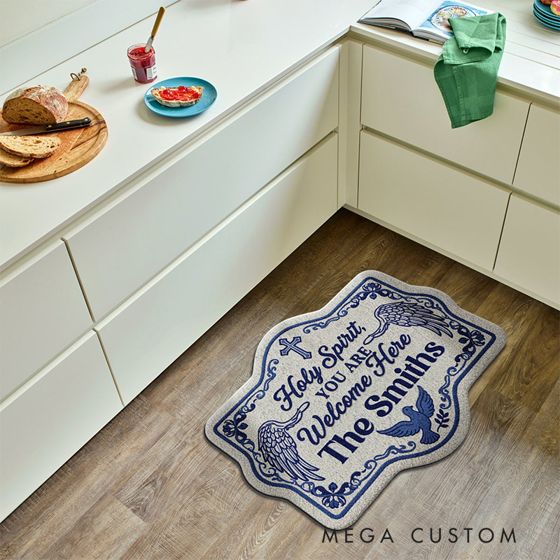 Personalized Holy Spirit You are Welcome Her Christian Non-Slip Tufted Rug with Family Name Home Decor Welcome Rug Religious Gift for Faithful Family