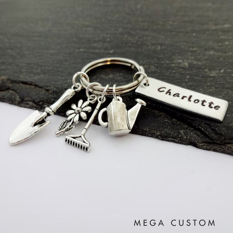 Personalised Gardening Birthstone Keyring Gift for Gardener Garden Gifts Name Flower Charm Keychain Gift for Florist