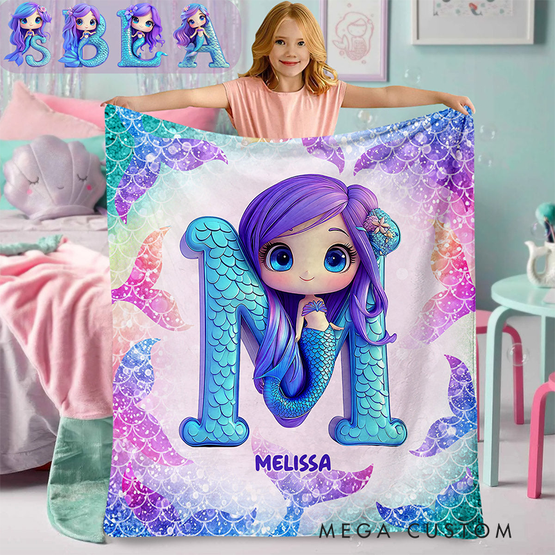 Personalized Adorable Mermaid Letter Kid Blanket