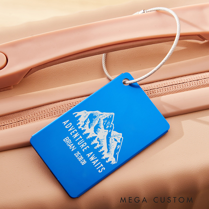 Personalized Adventure Awaits Mountains Luggage Tag Engraved Luggage Tag Baggage ID Tag for Outdoor Lovers Gift 