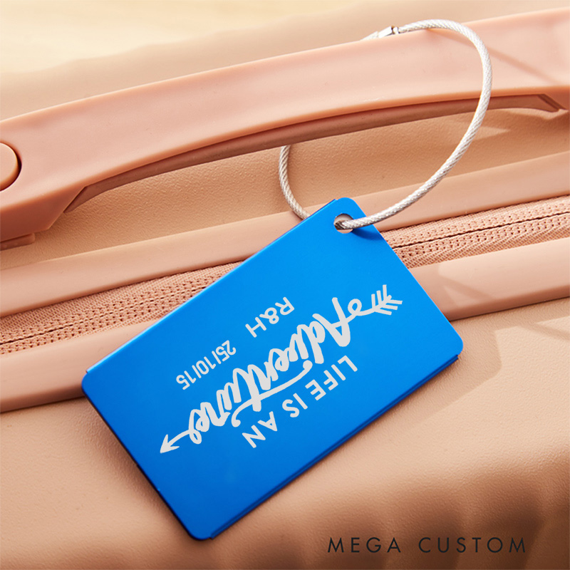 Personalized Metal Luggage Tag Life Is an Adventure Engraved Baggage ID Tag Gift for Outdoor Enthusiasts