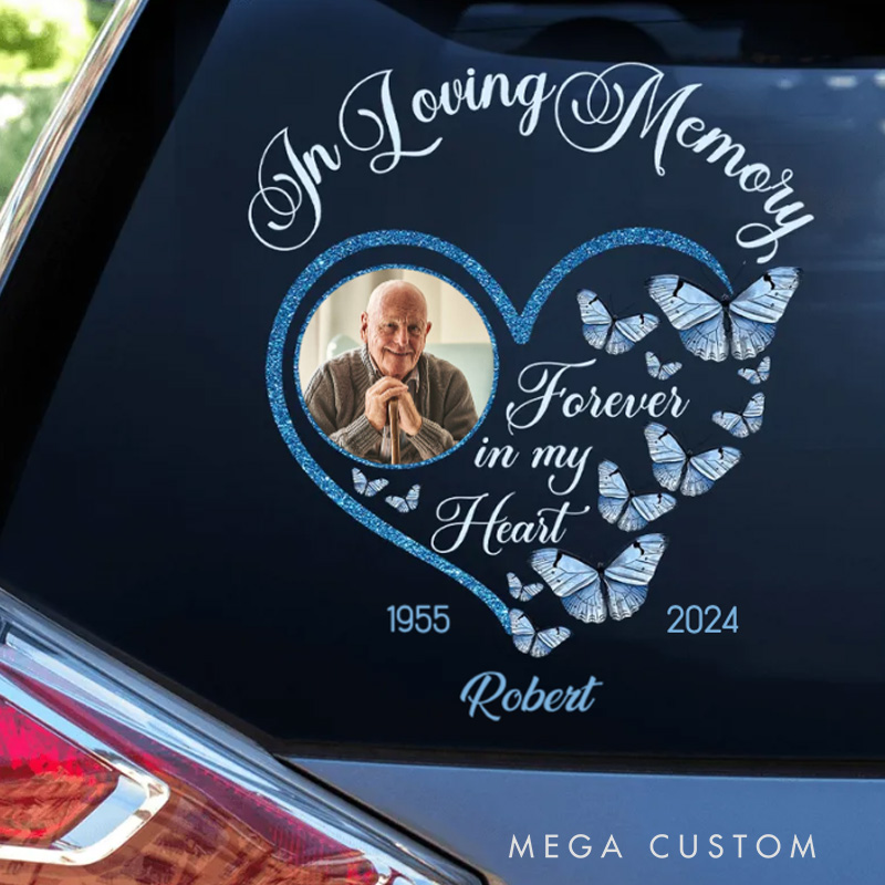 Personalized Memorial Decal Sticker for Car Window In Loving Memory Sparkling Heart Memorial Butterflies Sympathy Gift