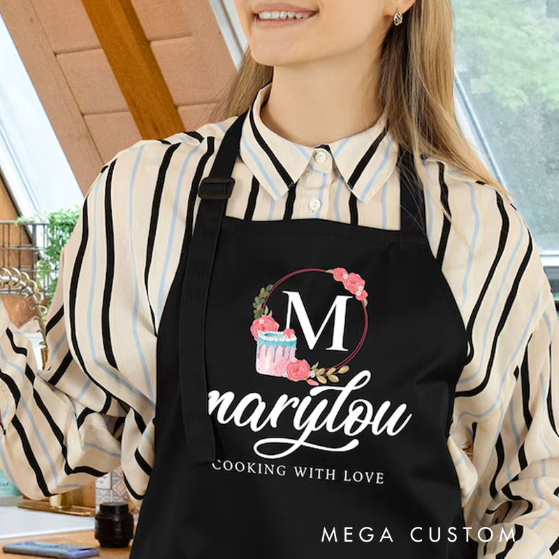 Personalized Cooking with Love Family Apron Baking Apron for Women with Name Baking Lover Gift