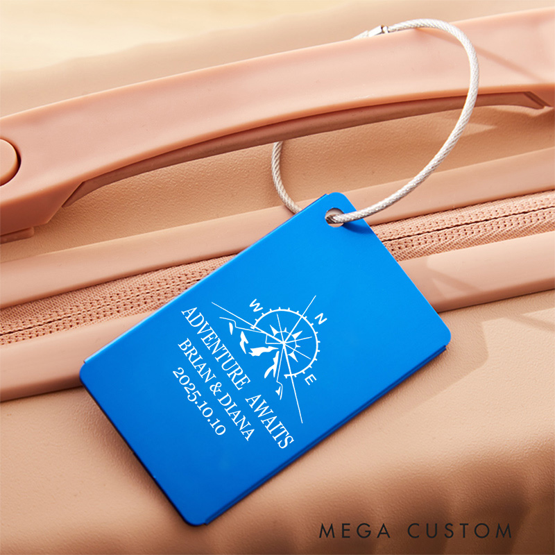 Personalized Adventure Awaits Luggage Tag Engraved Custom Baggage Id Tag Gift for Outdoor Enthusiasts