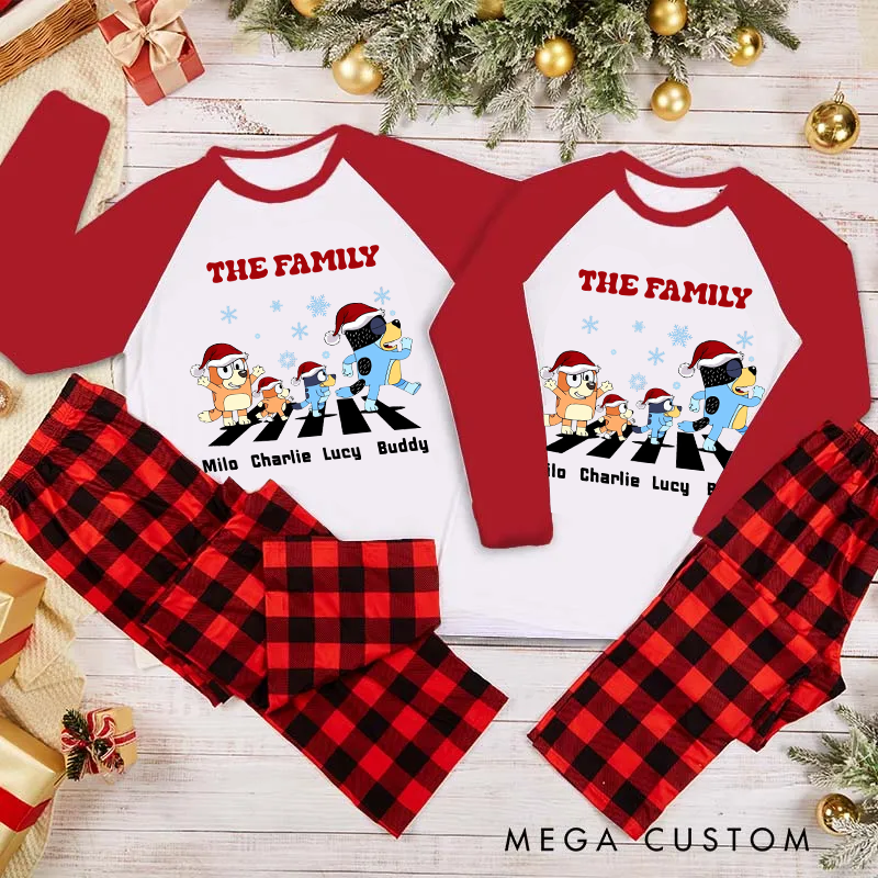 Personalized Family Matching Crew Cartoon Dog Family With Santa Hats Christmas Pajama Sets Custom Family Christmas Pajama Sets and Gift