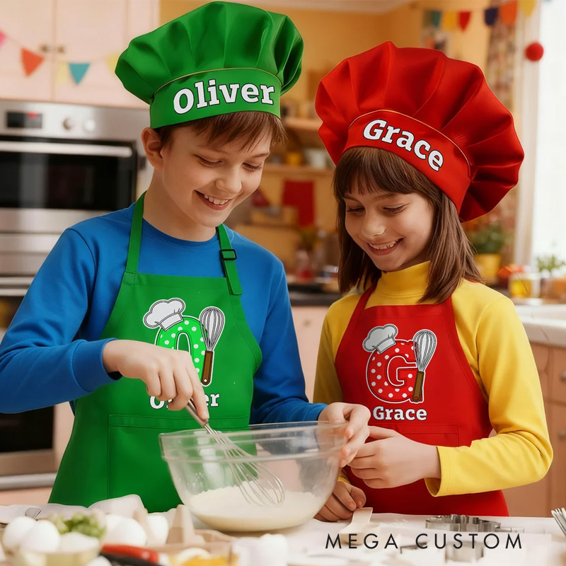 Personalized Embroidered Baking Themed Pattern Multicolor Adjustable Canvas Chef Apron with Pockets and Text Gift for Cooking Baking Lovers