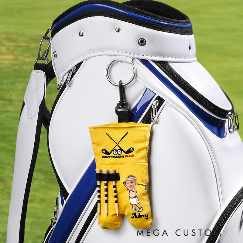 Personalized Cartoon Character Face Photo Golf Ball and Tee Storage Bag Sack with Name Golf Accessories Birthday Gift for Golf Lovers