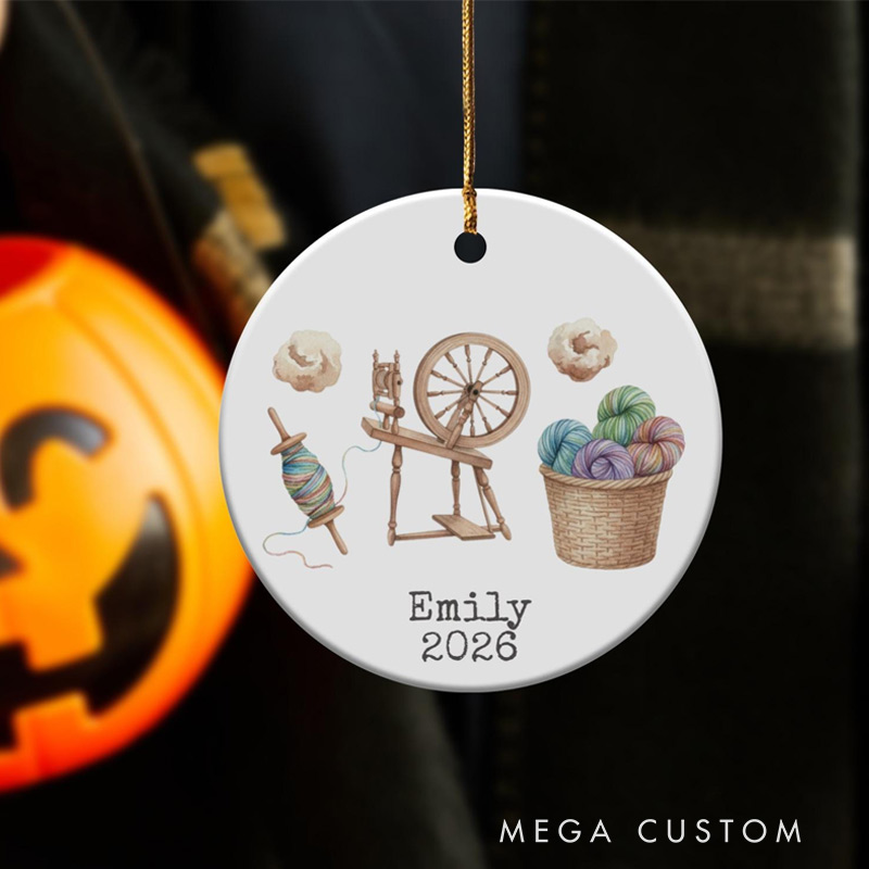 Personalized Spinner Ornament Custom Spinning Wheel Yarn Lover Gift Hobby Ornament Knitting Ornament 2026 Keepsake for Crafters