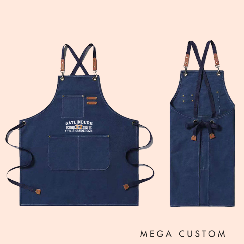 Personalized Firefighter Canvas Apron with Custom Station Name and Number Gift for Firefighters