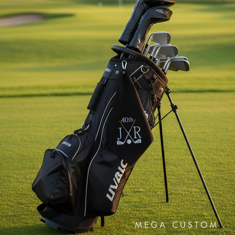 Personalized Monogrammed Golf Towel with Stylish Club and Ball Design Custom Initials for Golf Enthusiasts    