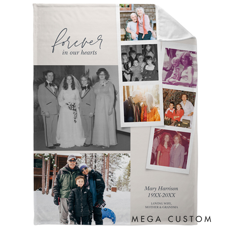 Personalized Memorial Filmstrip Fleece Photo Blanket Forever in Our Heart Sympathy Blanket for Family