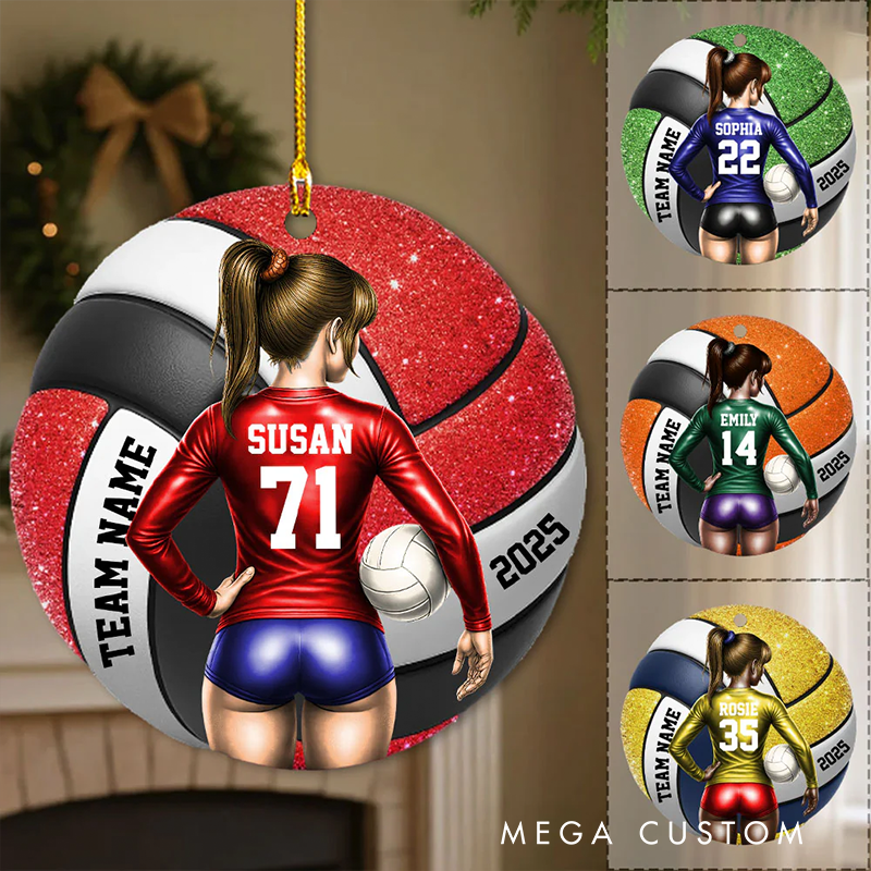 Personalized Volleyball Ornament with Custom Name, Number, Team, and Year Design
