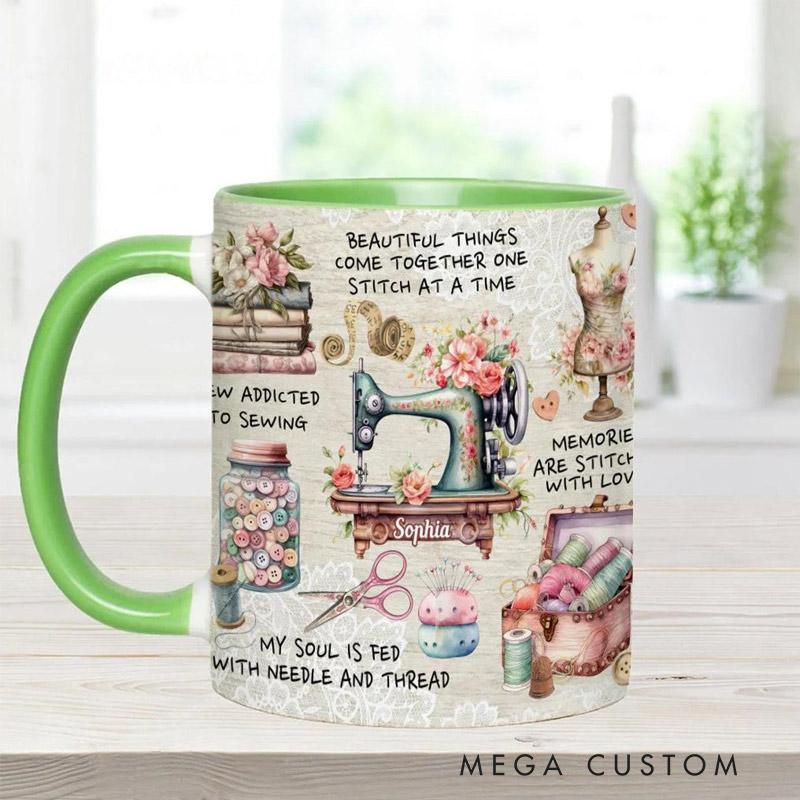 Personalized Sew Addicted To Sewing Accent Mug Sewing Gift  for sewing lovers