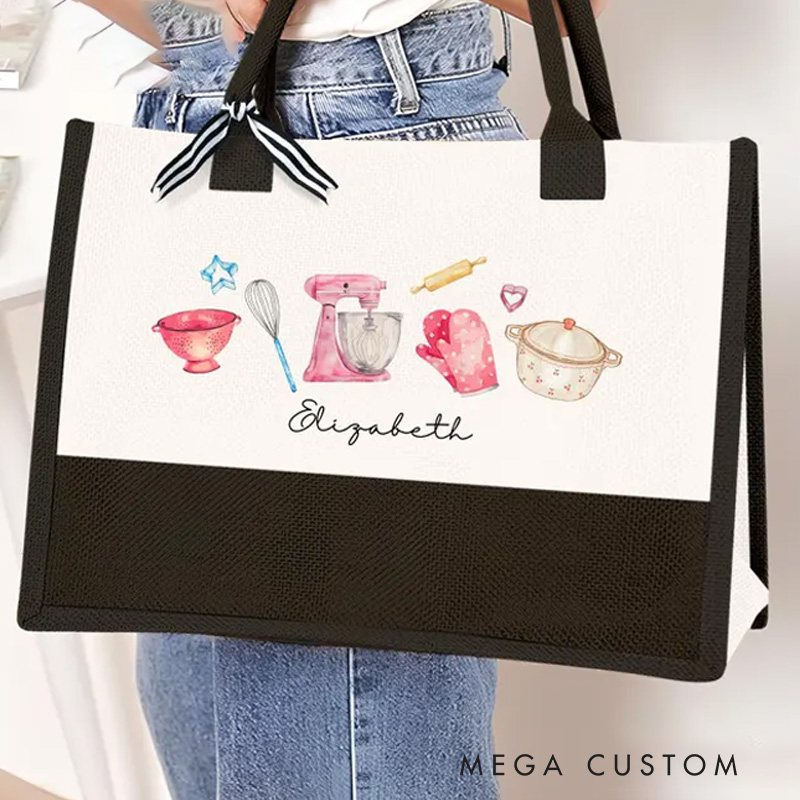 Personalized Cookie Baker Tote Bag with Name Baking Tool Bag Gift for Baker Mom Her Grandma Mom Chef Tote Bag for Baking Lovers
