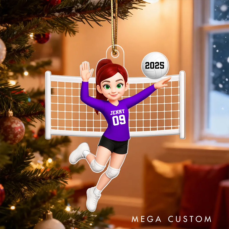 Personalized Volleyball Player Ornament with Custom Name, Number, and Year Design