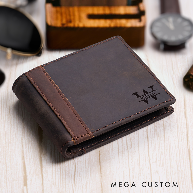 Personalized Leather Wallet Engraved Crazy Horse Wallet Custom Men's Wallet Birthday Gift for Him Groomsman Gift Boyfriend Gift Dad Gift Husband Gift