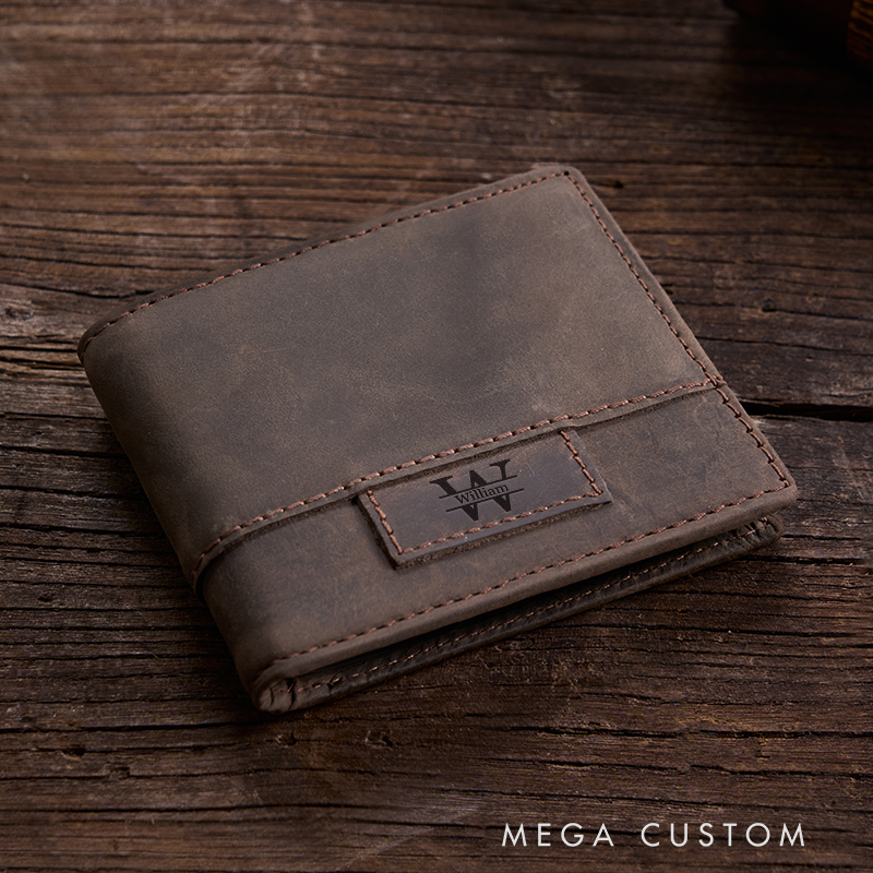 Personalized Leather Wallet Engraved Wallet Mens Wallet Crazy Horse Wallet Birthday Gift for Him Groomsman Gift Boyfriend Gift Dad Gift Husband Gift