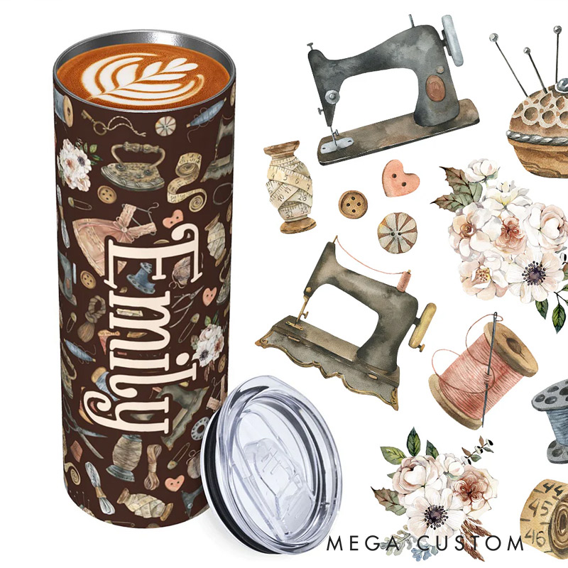 Personalized Colorful Sewing Crafter Stainless Steel Tumbler Gift for Her