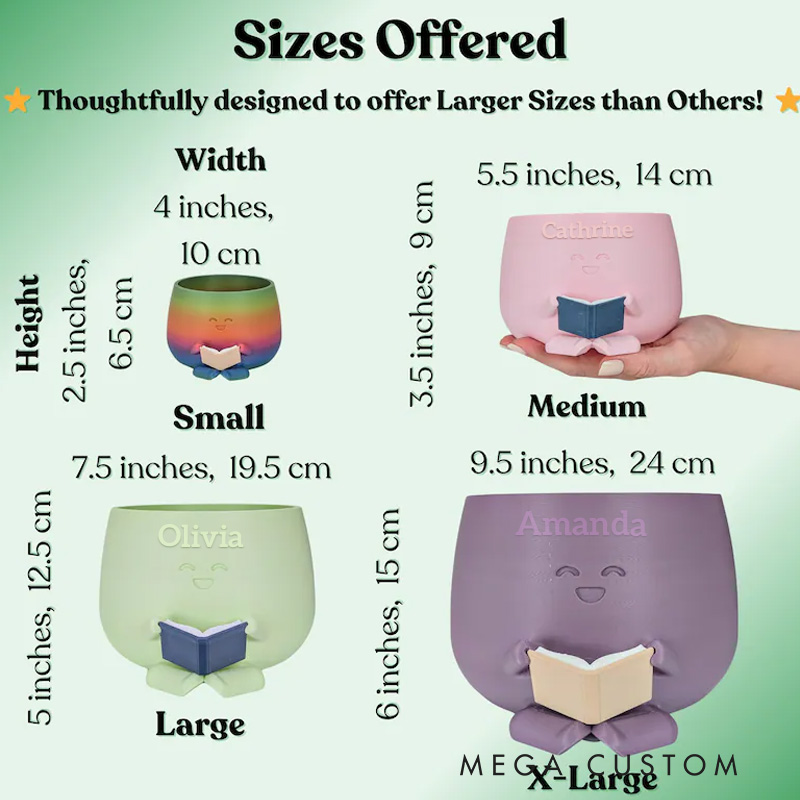 Personalized Book Reader Planter Pots Indoor Plant Pot Reading Flower Vase Bookworm Planter No Drip Christmas Gift for Book Lover Reader