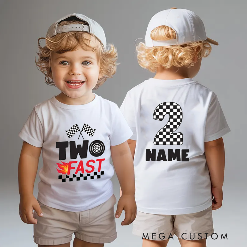 Personalized Boys 2nd Birthday Kids Shirt Racing Birthday Party Matching Shirts Boys Race Car T-Shirt