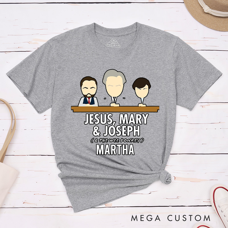 Personalized Jesus Mary Joseph & the Wee Donkey Cotton T-Shirt with Name Christian Classic T-Shirt Jesus Shirt Funny Christian Gift for Jesus Lover