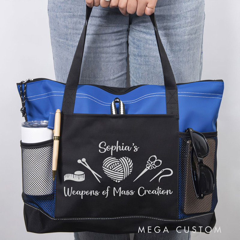 Personalized Weapons Of Mass Creation Tote Bag Gift For Crocheter And Knitter