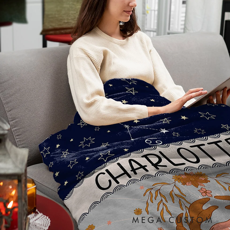 Personalized Zodiac Blanket with Name Birthday Gift for Astrology Lovers