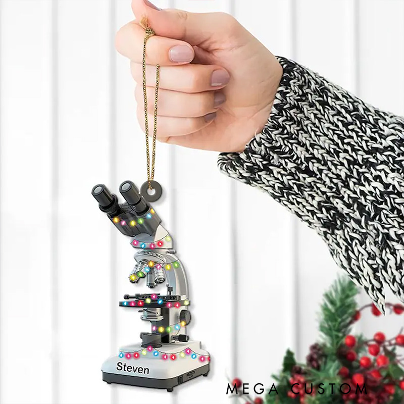 Personalized Microscope Christmas Ornament Science Microscope Christmas Ornament for Geek Lover