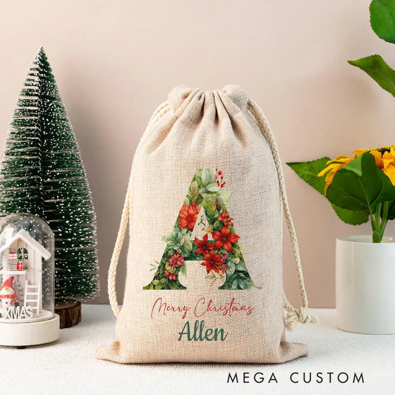 Personalized Christmas Santa Sack Custom Christmas Toy Sack Name and Initial Christmas Reindeer Christmas Gifts