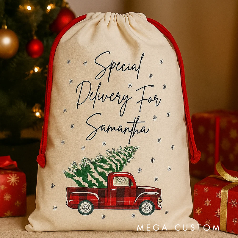 Personalised Christmas Truck Santa Bag Custom Christmas Truck Christmas Santa Bag Gift Sack Special Delivery for Personalized Santa Bag Present Bag