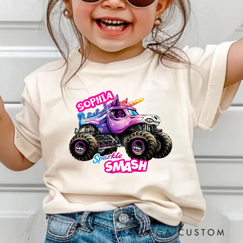 Personalized Trucker Jam of Sparkle Kids T-Shirt with Name Birthday Christmas Gift for Kids