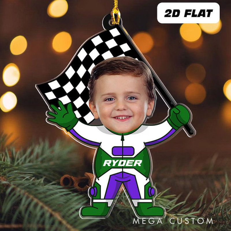 Personalized Racer Boy Ornament Personalized Racing Photo Ornament Christmas Gift for Kids Custom Racing Ornament Face Christmas Ornament