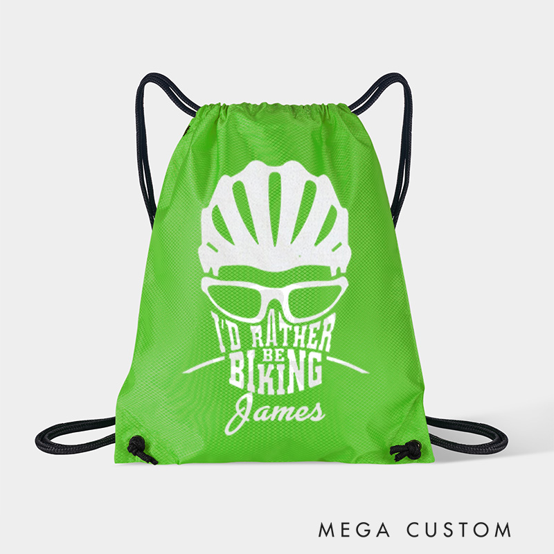 Personalized Drawstring Bag About Id Rather Be Biking Sports Backpack Bags Biker Typography Graphic Eco Friendly Tote Bag Bike Enthusiast Gift