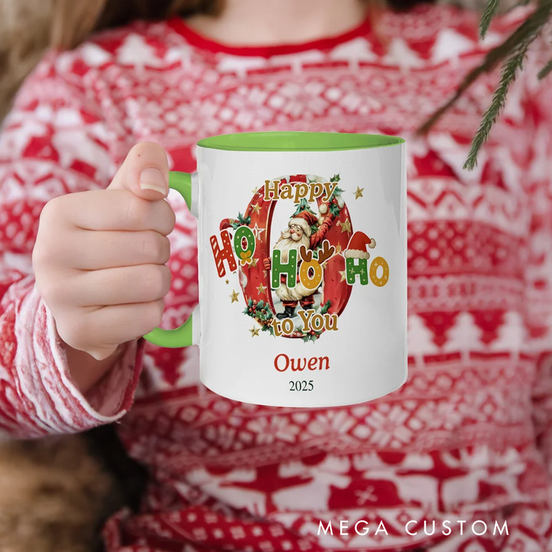 Personalized Happy HoHoHo to You Christmas Initial Ceramic Coffee Mug with Name Christmas Gift for Family Kids