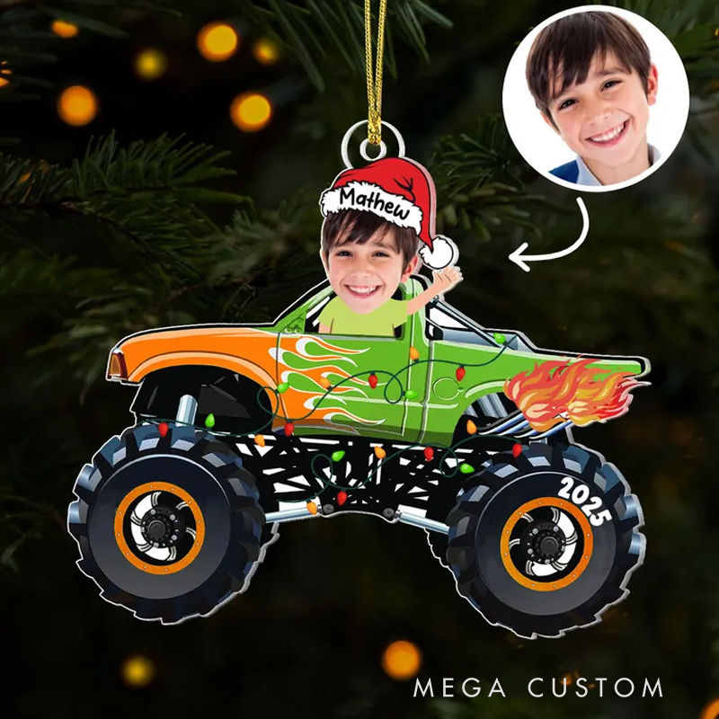 Personalized Monster Truck Photo Acrylic Ornament Kids Gift