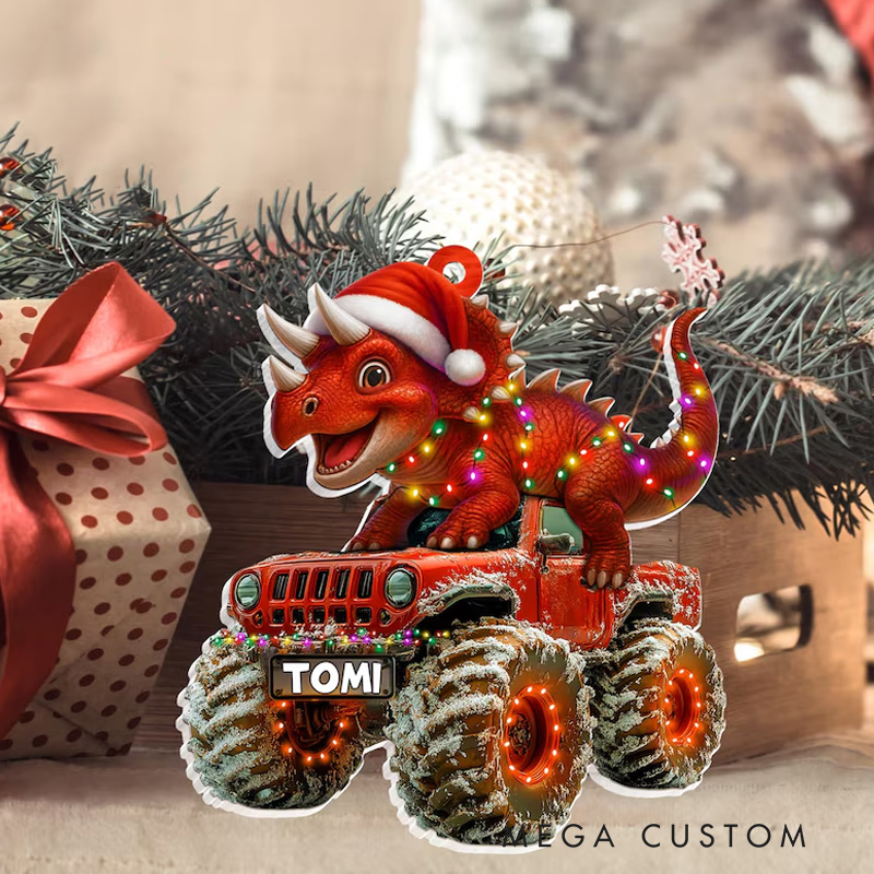 Personalized Dinosaur Christmas Ornament Monster Truck Ornament Boys Dino Christmas Ornament Baby Boy Christmas Present Christmas Gift for Child
