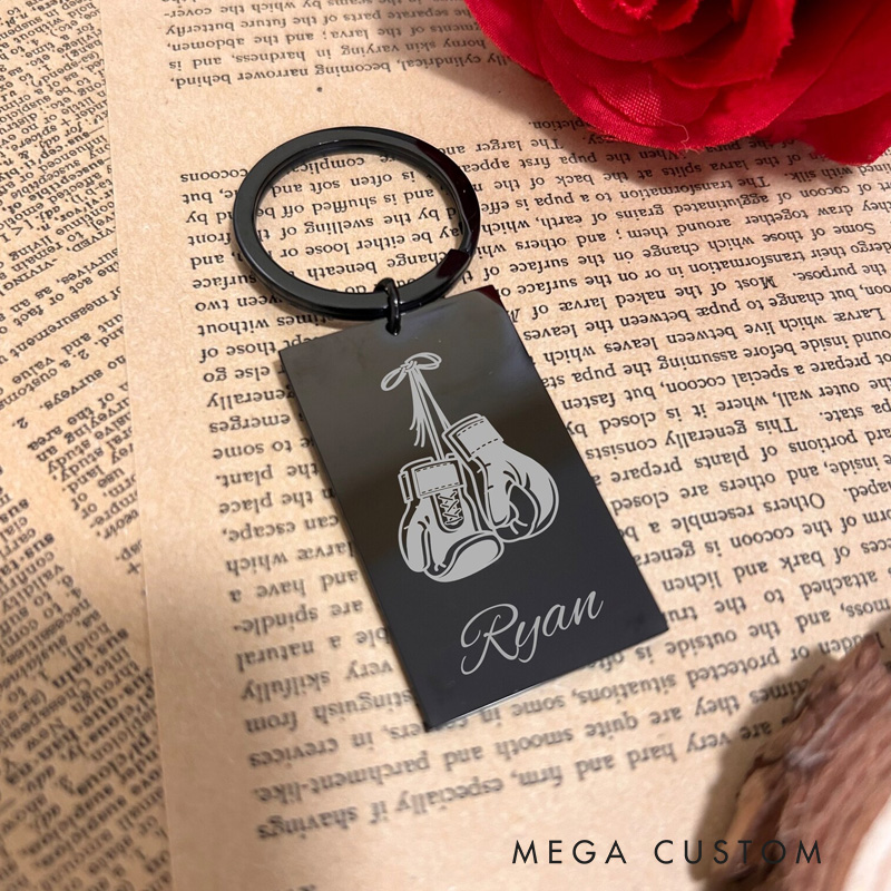 Personalized Boxing Themed Keychain Fitness Box Gloves Custom Names Gift for Gym Lover or Anniversaries