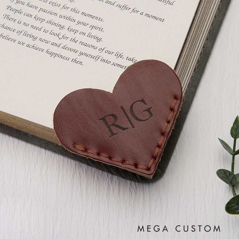 Personalized Leather Magnetic Book Mark Engraved Heart Bookmark with Name Custom Reader Gift for Him Journal Accessory