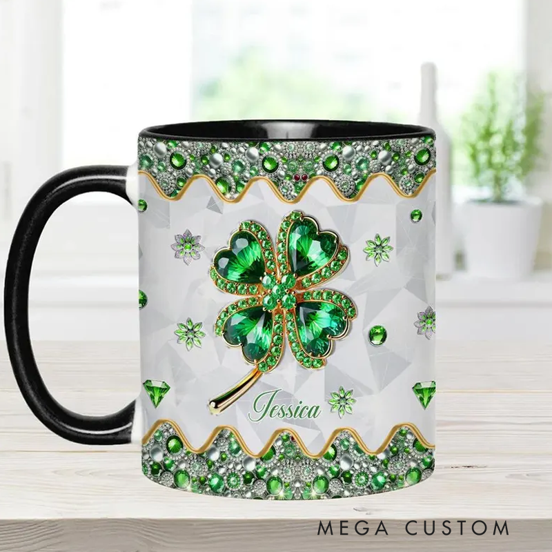 Personalized Lucky Four Leaf Clover Personalized Saint Patrick's Day Accent Mug Shamrock Mug Shamrock Gifts Four Leaf Clover Coffee Cup Custom Gifts