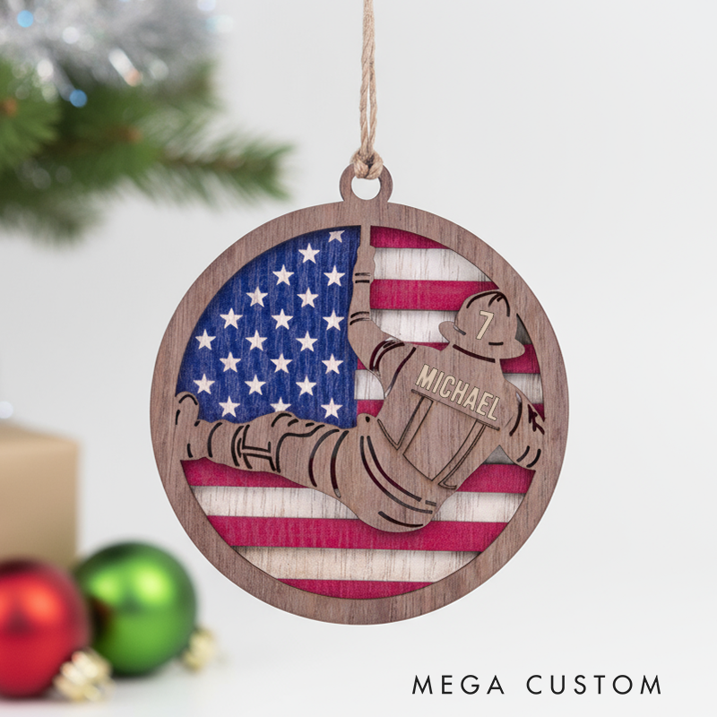 Personalized Wooden Firefighter Ornament First Responder Christmas Gift Wood Ornament