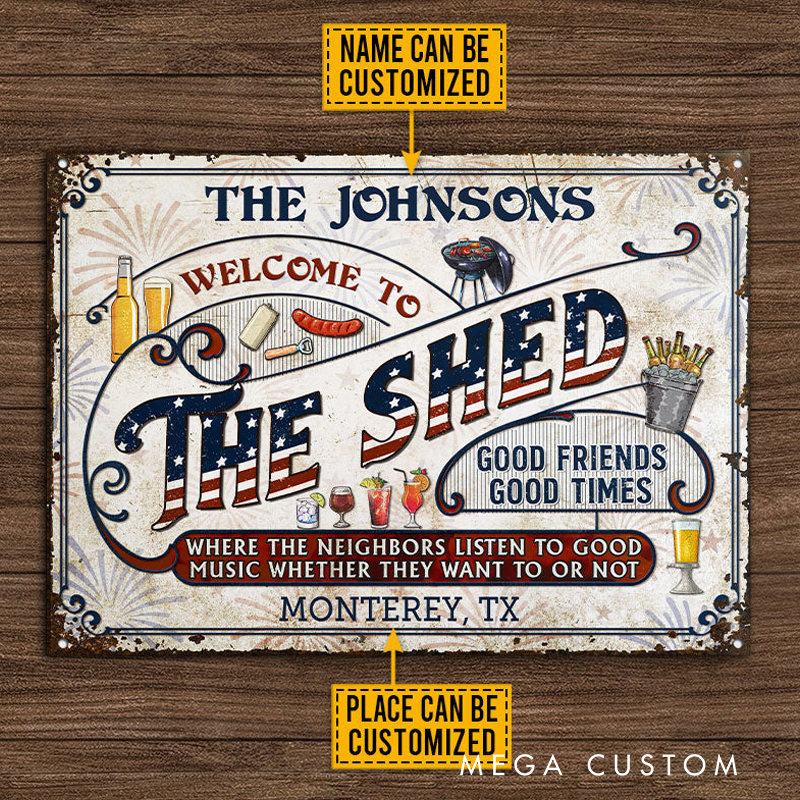 Personalized Shed Grilling Stars Stripes Listen to the Good Music Custom Classic Metal Signs