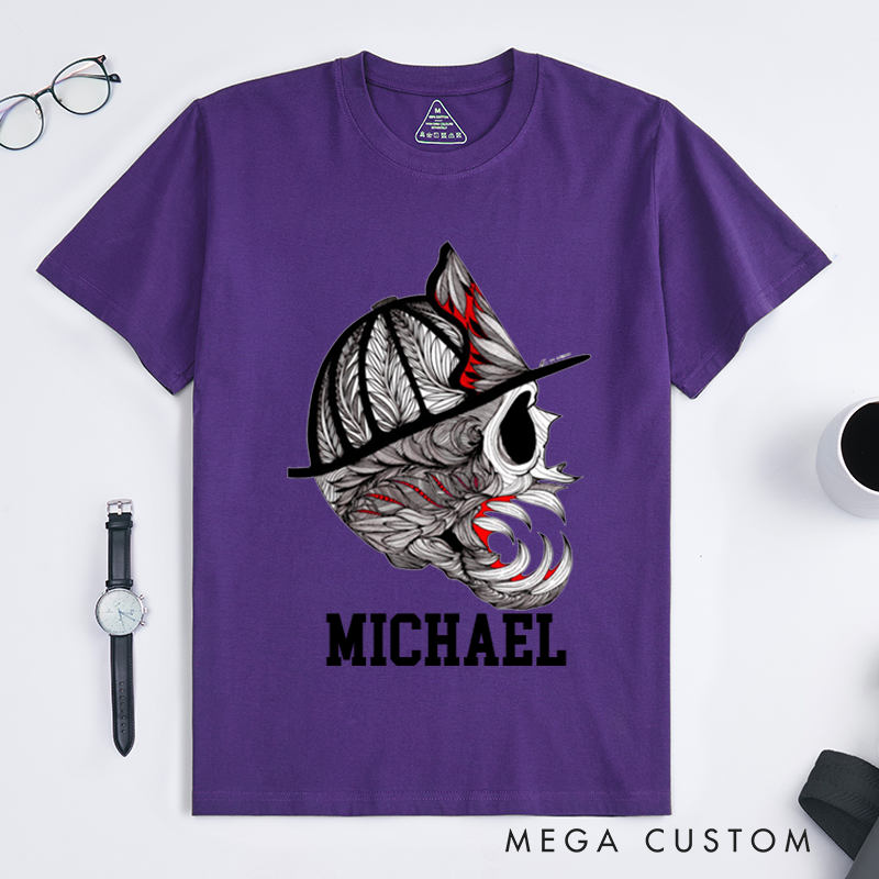 Personalized Firefighter T-Shirts Firefighter Helmet Design T-Shirt Firefighter Dad Gift