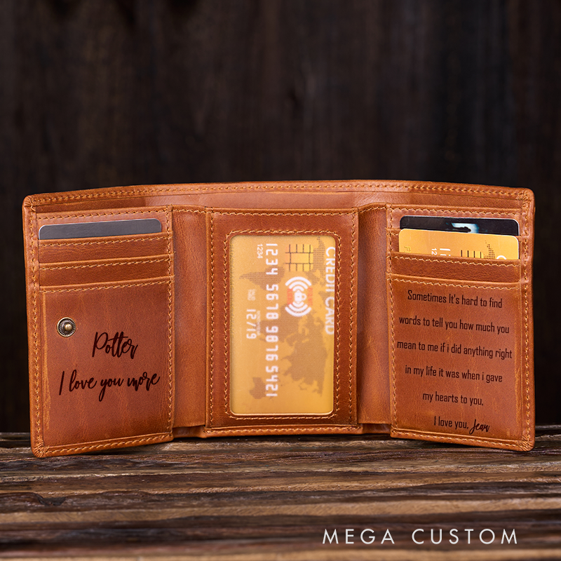 Personalized Engraved Trifold Wallets Mens Leather Wallet 1 2 3 Year Anniversary Gifts Christmas Husband Gift Boyfriend Gift