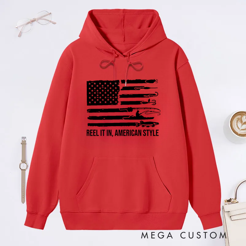 Personalized Fishing American Flag Hoodie American Flag Fishing Hoodie Patriotic Fisherman Gift Comfortable Outdoor Sweatshirt for Fishing Enthusiasts