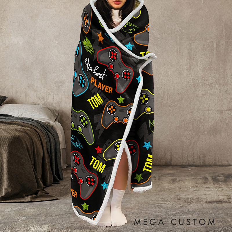 Personalized The Best Player Wearable Blanket Hoodie with Name Game Lover Gift for Friends Birthday Gift