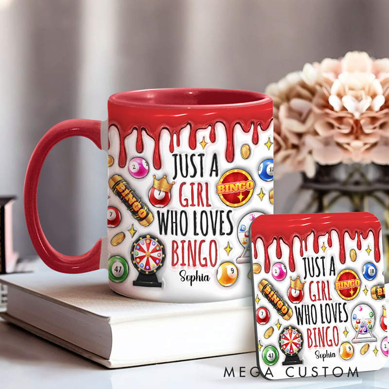 Personalized Just a Girl Who Loves Bingo Custom Bingo Player Accent Mug