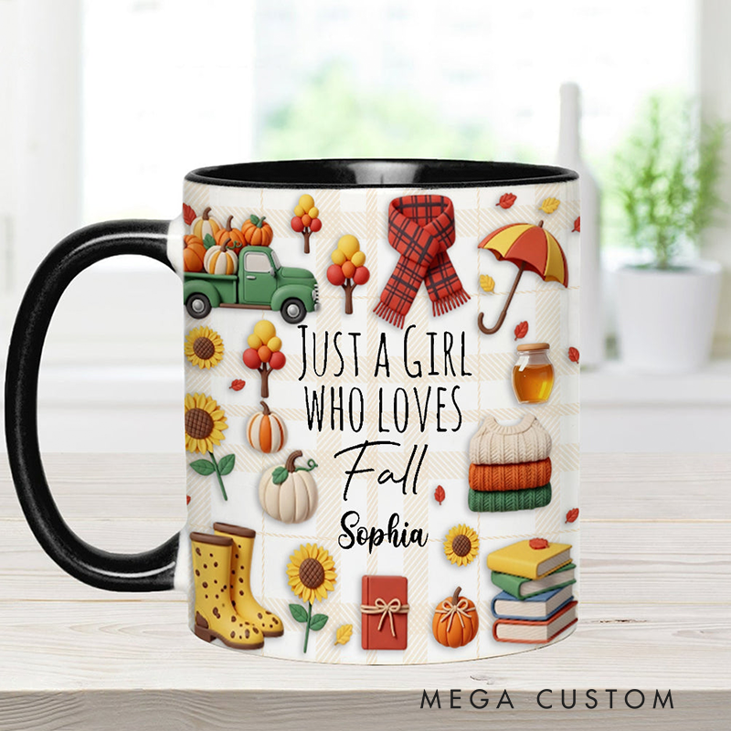 Personalized Just a Girl Who Loves Fall Custom Autumn Accent Mug