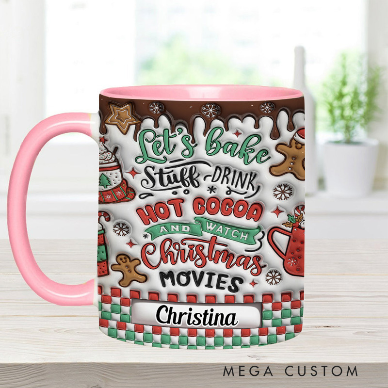 Personalized Let's Bake Stuff Mug with Name 11oz Ceramic Baking Accent Mug Coffee Cup for Baker Mom Sister Daughter Baking Lover Gift